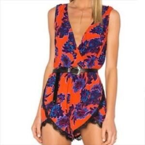 Lovers + Friends Can't Let Go Sleeveless Romper in Red Floral Print Size XS